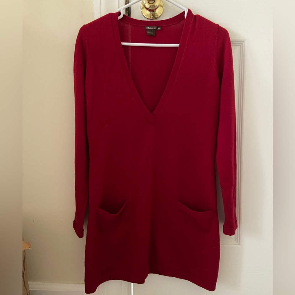 Italian merind wool J McLaughlin v neck sweater dress